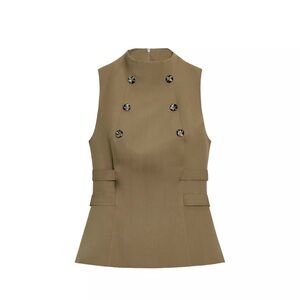 Zara Double-Breasted Sleeveless Khaki Top